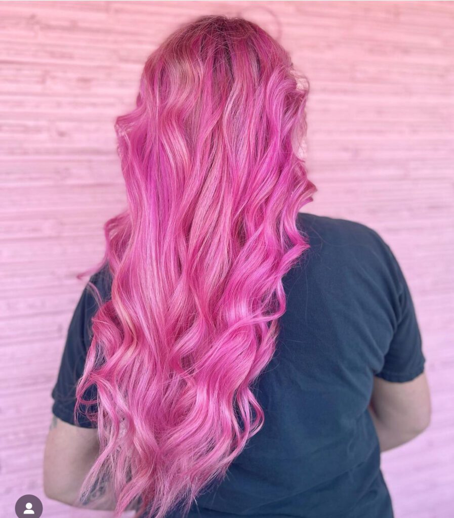 Woman with pink hair
